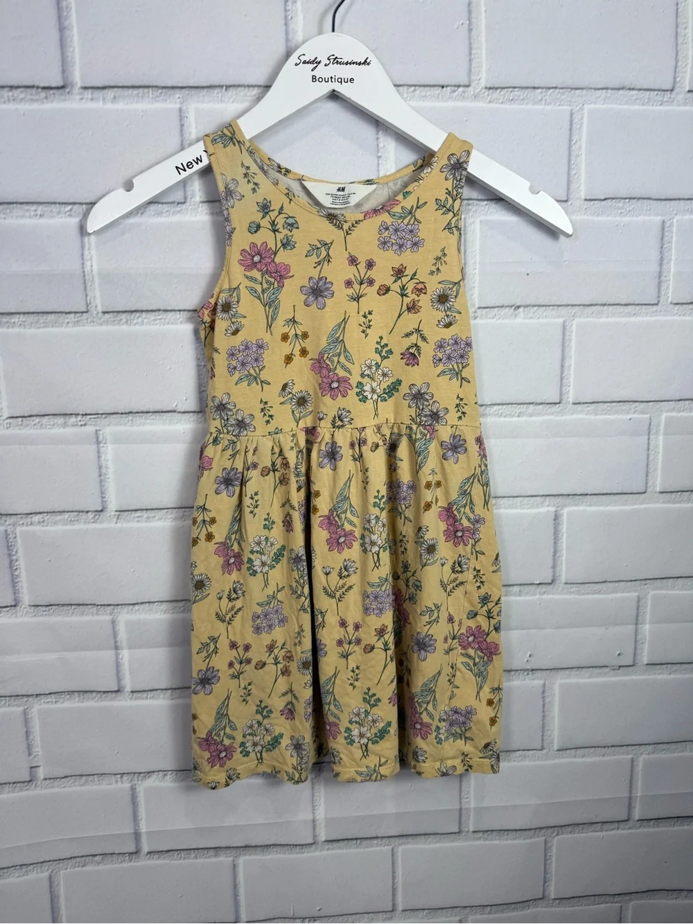 H&M Girls Floral Sleeveless Dress Size 6X-7 Yellow Cotton